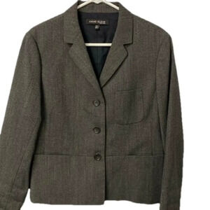 Ann Klein New York Blazer Womens Size 12P‎ 20% Wool 20% Viscose Gray Jacket